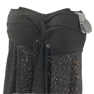 Kona Sol Tankini Top Crochet Removable Straps Swimsuit Semi Sheer Size Large